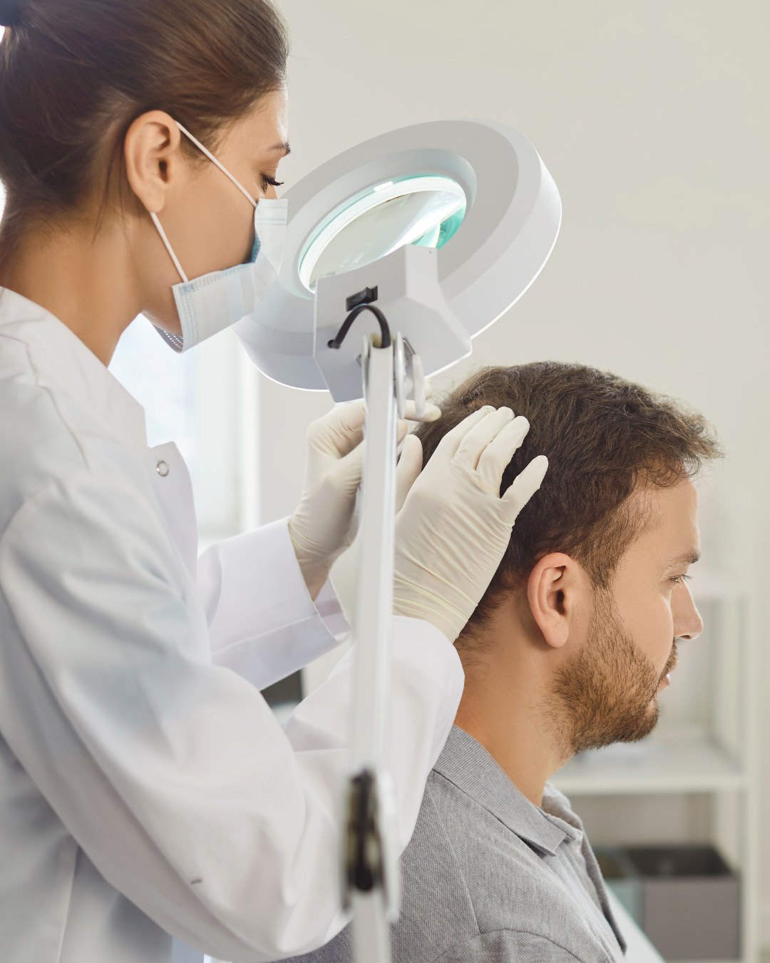 persona che si fa controllare la cute dei capelli